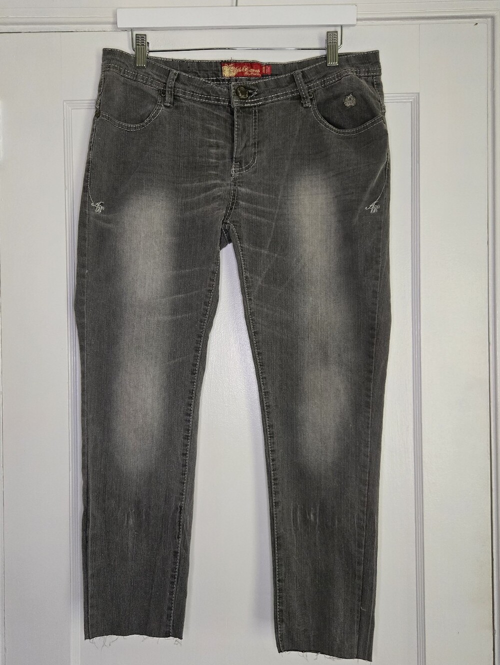 Apple Bottoms Skinny Jeans Washed Gray w/ Bedazzled Pockets Women's 11/12